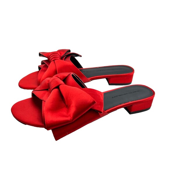 REBECCA MINKOFF Calista Big Red Bow Slides Sandals Womens 7.5 Leather Satin Flat - Picture 2 of 10